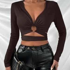 O-ring Tie Rib Knit Top